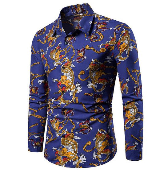 Men's Dragon Motif Printed Shirt - Slim Fit