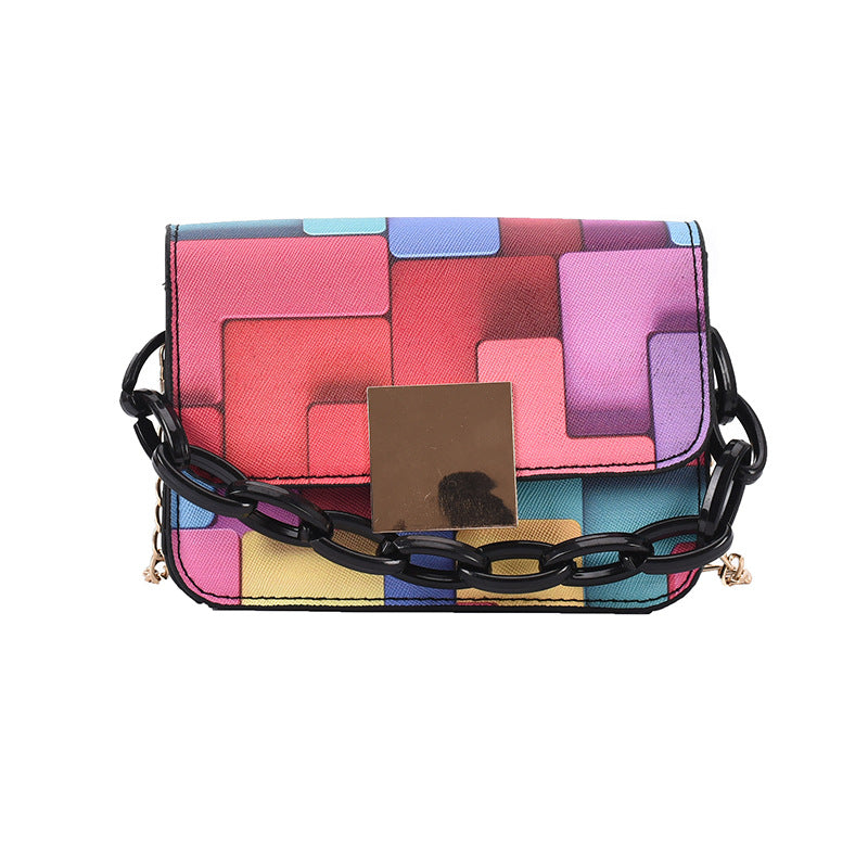 Trendy Block Print Purse with Acrylic Chain Strap - Small