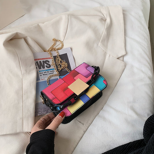 Trendy Block Print Purse with Acrylic Chain Strap - Small