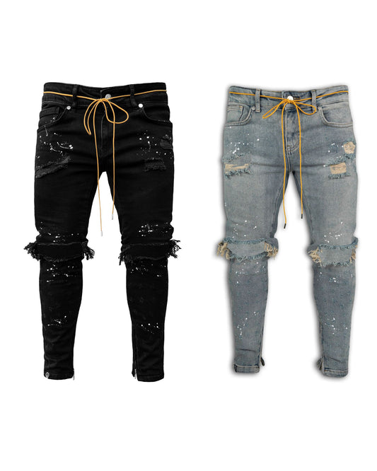 Men's Slim-fit Ripped Painted Skinny Jeans