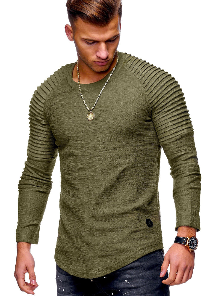 Casual Slim-fit Pleated Sleeve T-shirt
