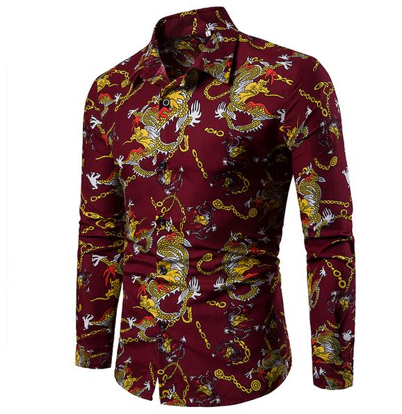 Men's Dragon Motif Printed Shirt - Slim Fit
