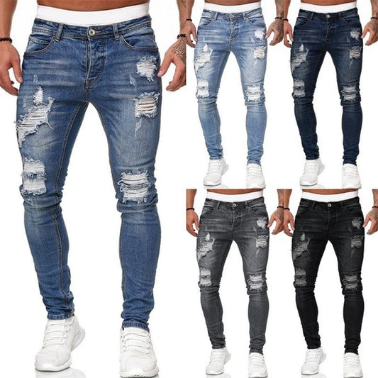 Ripped Trendy Black Slim-fit Jeans