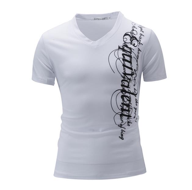 Men's Printed V-neck Casual T-Shirt - Slim Fit