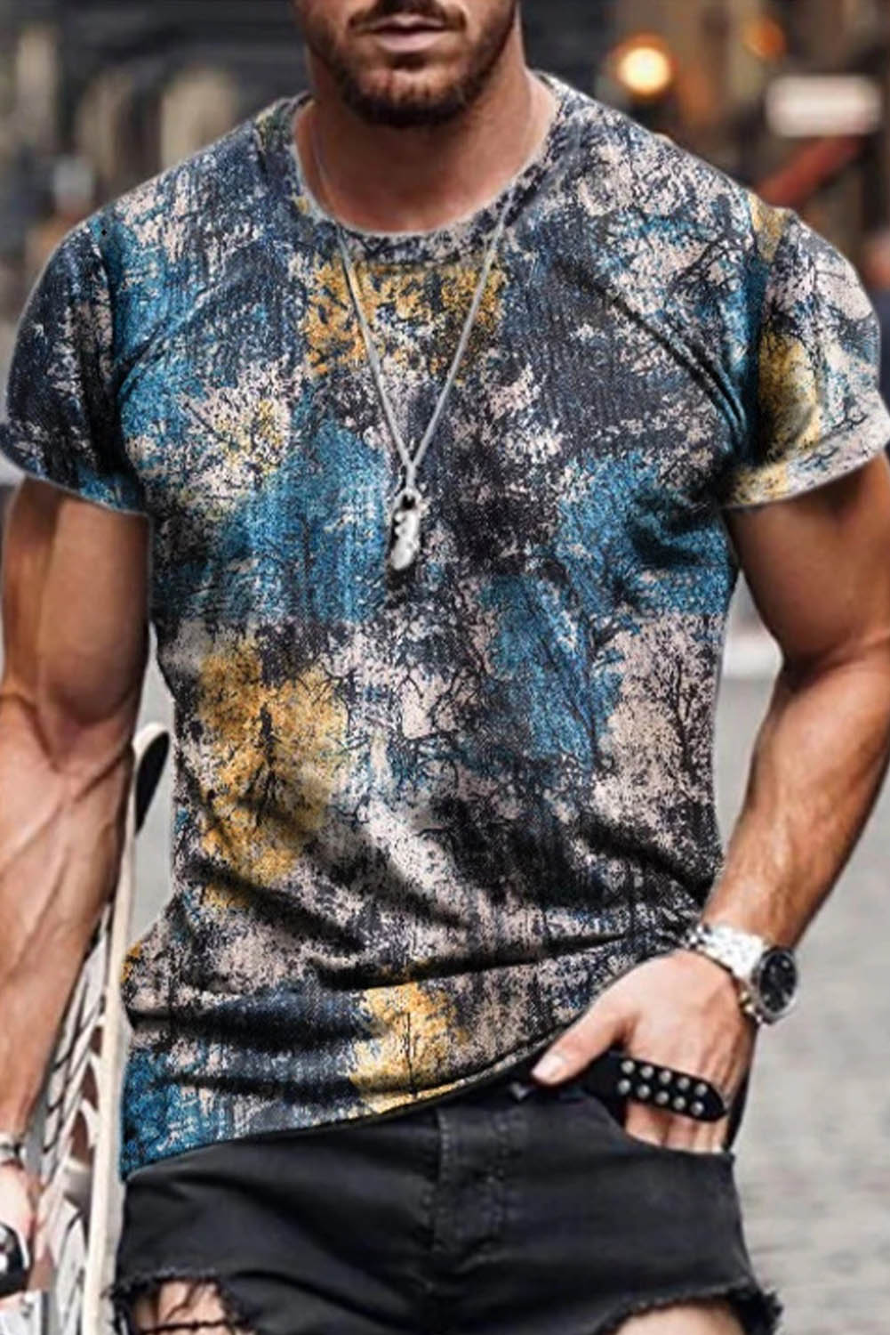 Navy Abstract Print Men's T-shirt