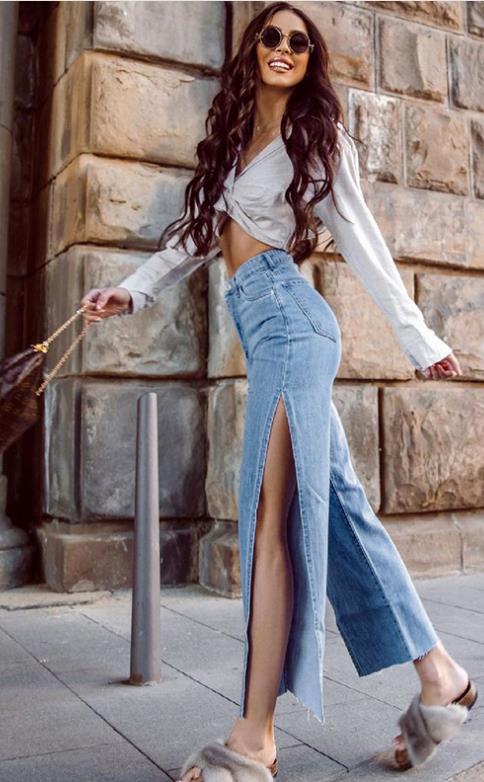 High Waist Jeans with Shorts Height Splits - No stretch