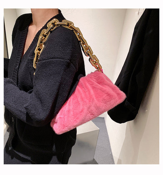 Fur Purse With Thick chain Handles