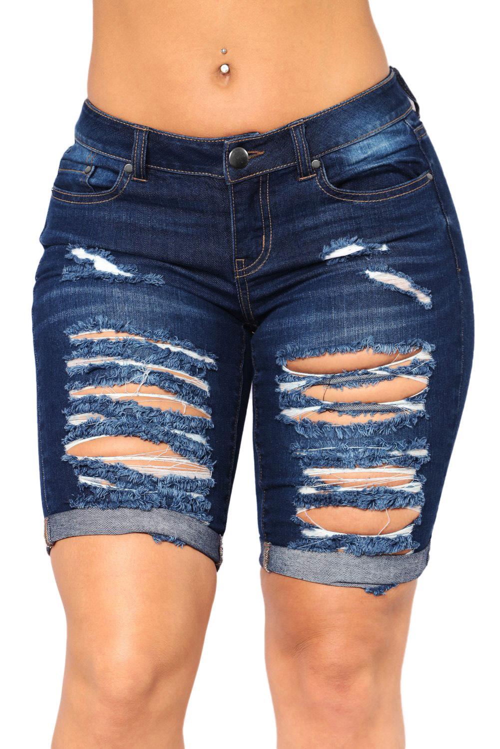 Dark denim ripped outlet shorts