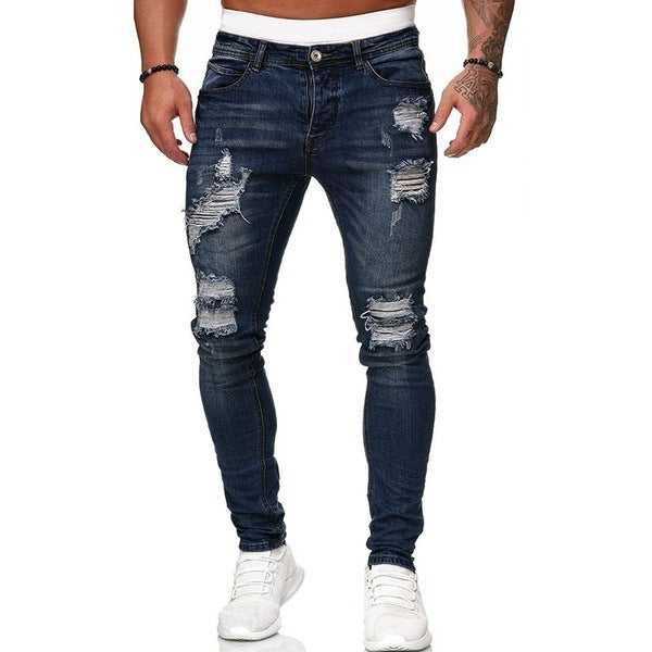 Ripped Trendy Black Slim-fit Jeans