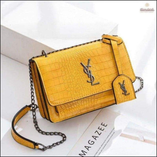 Croc Print Purse with Long Chain Strap