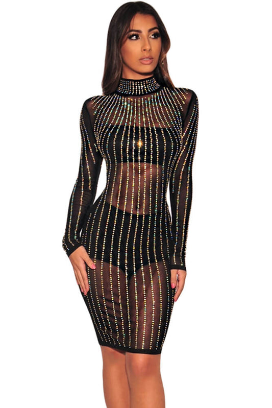 Black Iridescent Rhinestone Dress