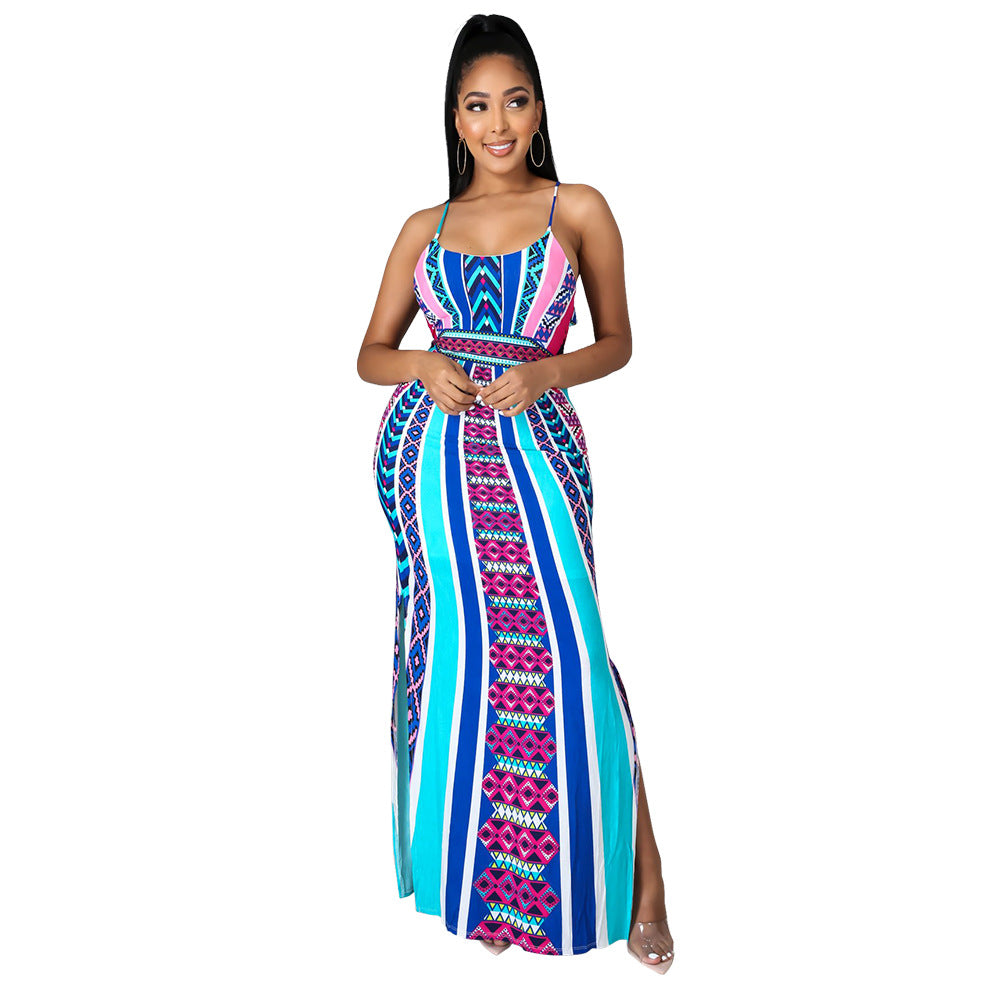 sexy sling digital printing long dress clothing vendor