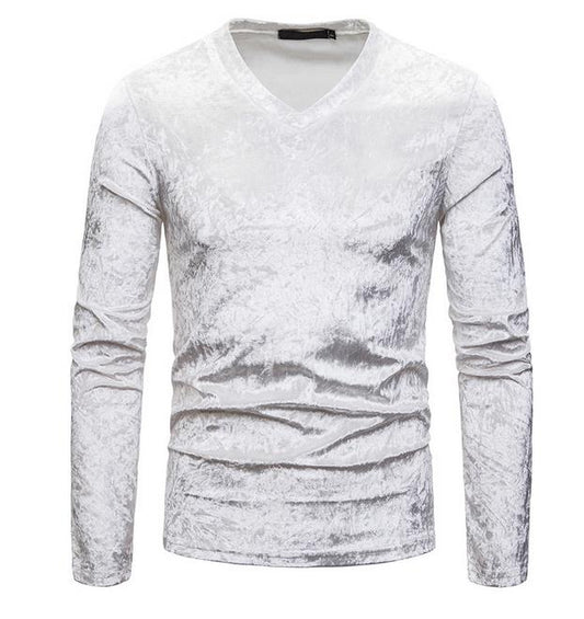 Velour V-neck Slim Fit T-shirt