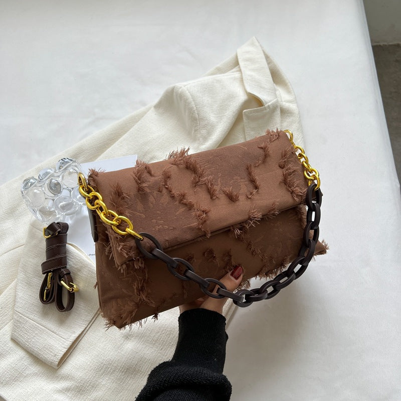 Fashion Solid Color Square Magnetic Buckle Handbag