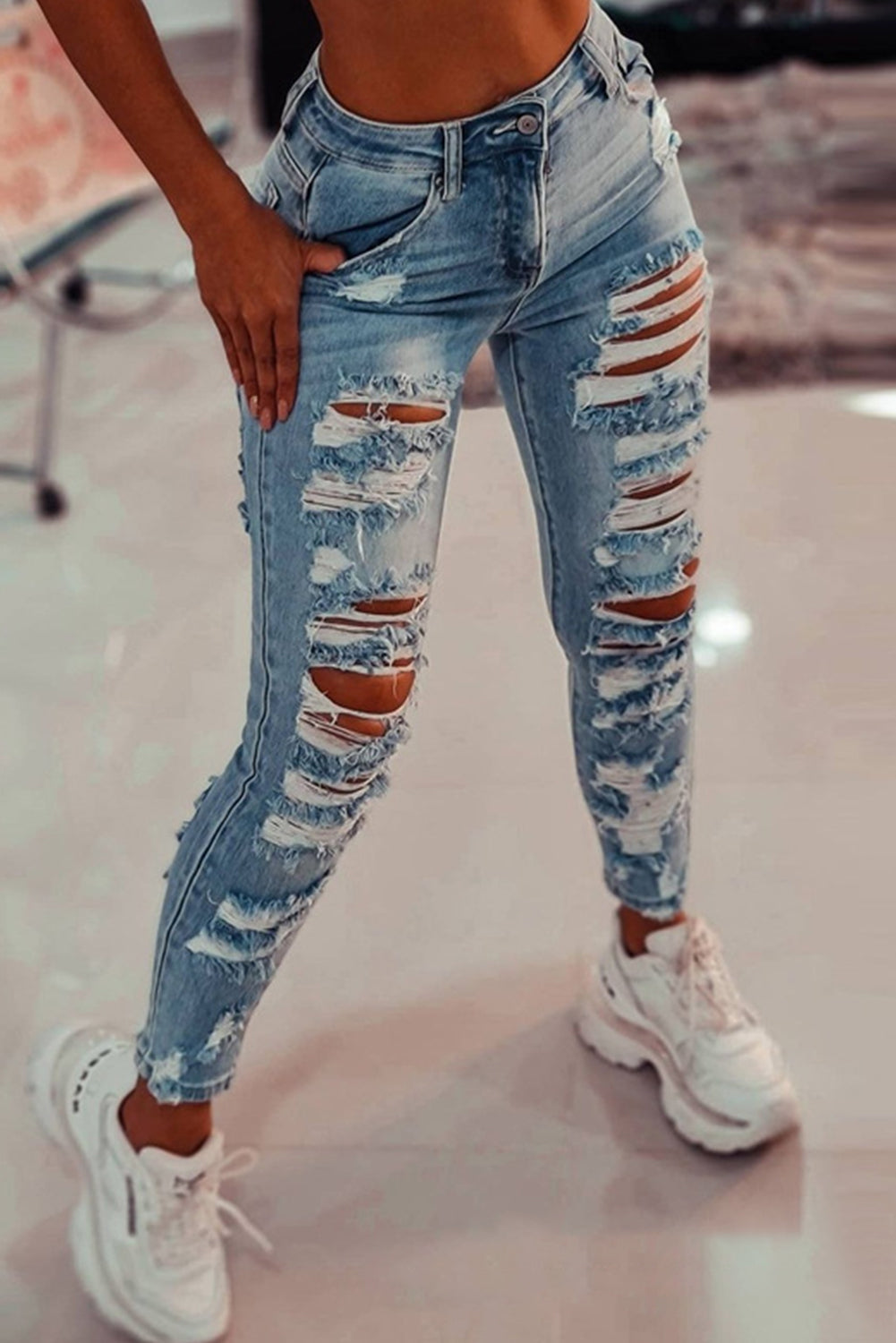 Vintage Washed Ripped Slits Skinny Jeans