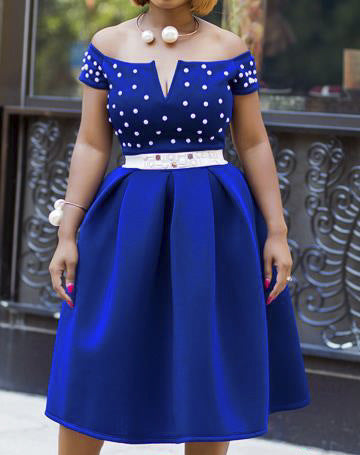 New Women's Clothes Fashion Shoulder-Baring Large Swing Dress Banquet Dress plus Size