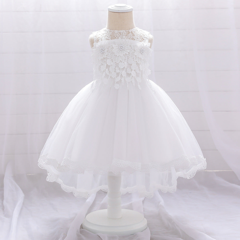 Flower girl dress lace flower pearl one-year-old dress