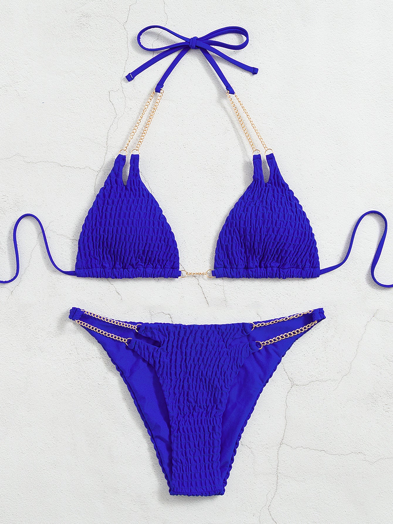 Fashion solid color chain triangle thong cable halter bikini