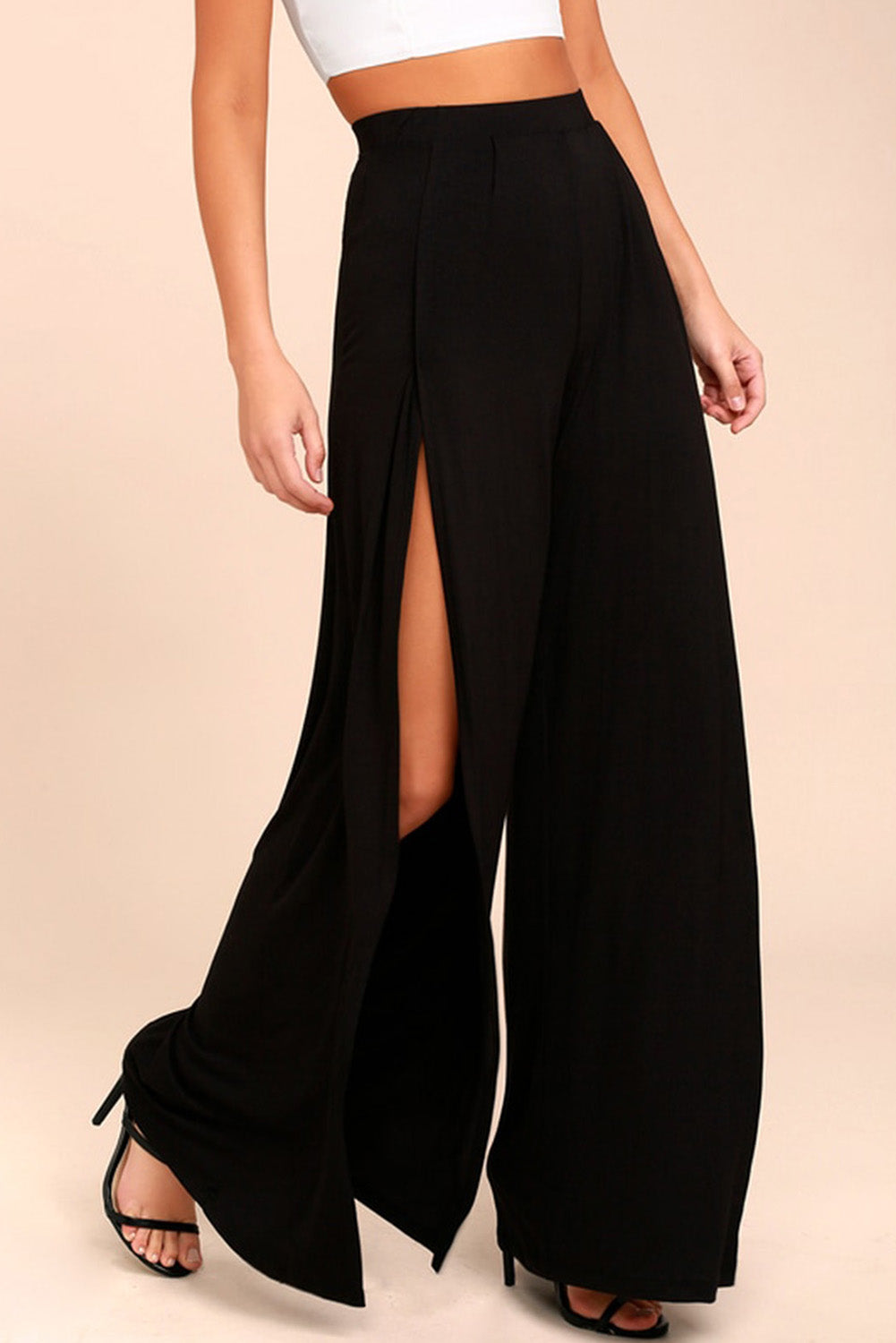 Black Slit Wide Leg Pants