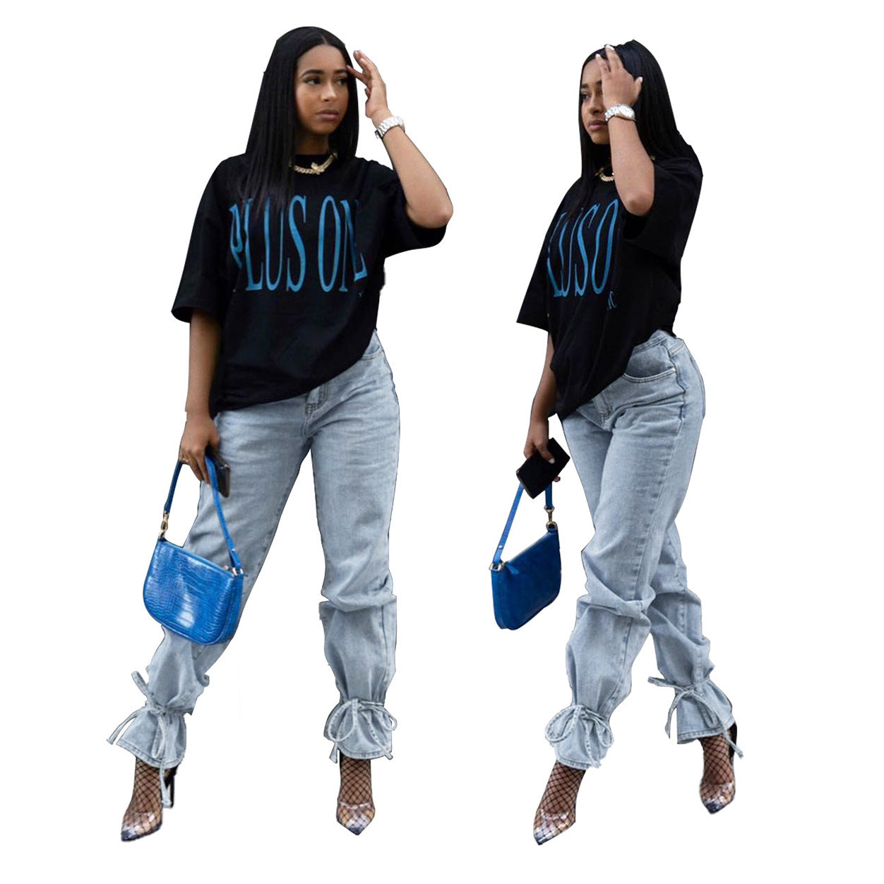 Sexy fashion straps slim-fit denim flared pants