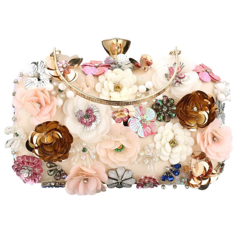 Fashion Flower Beading Square Lock clasp Evening Bag