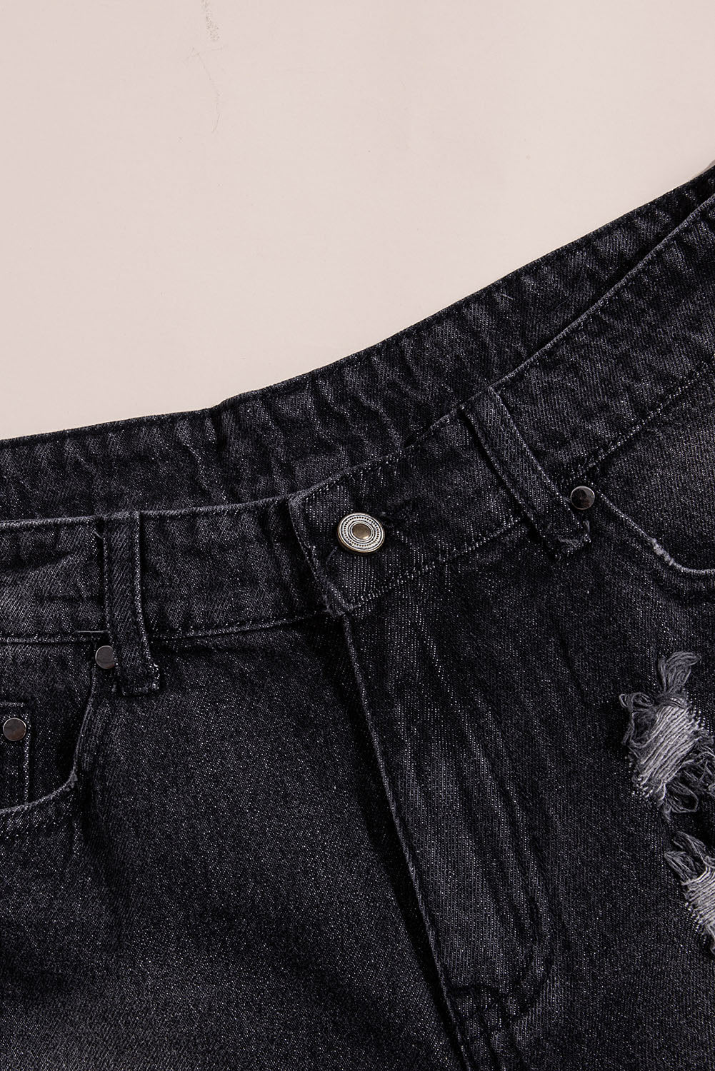 Black Distressed Denim Shorts