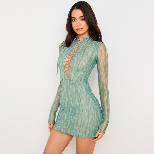 Sexy Lace-up Long-sleeved Dress