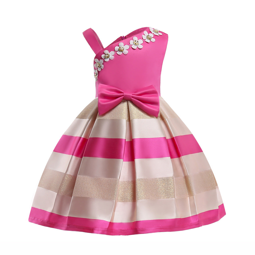Pearl children's one-shoulder striped dress