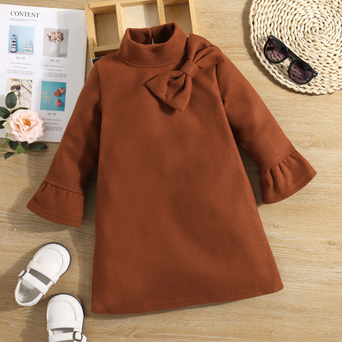 Children's Big Bow Solid Color Princess Dress