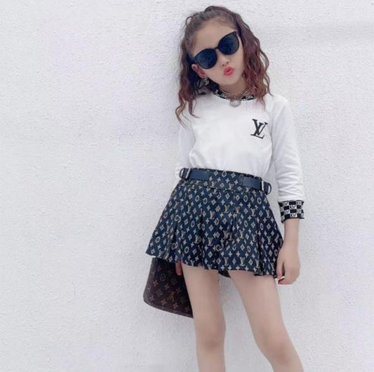 Girl's Printed Tee and Skirt Set