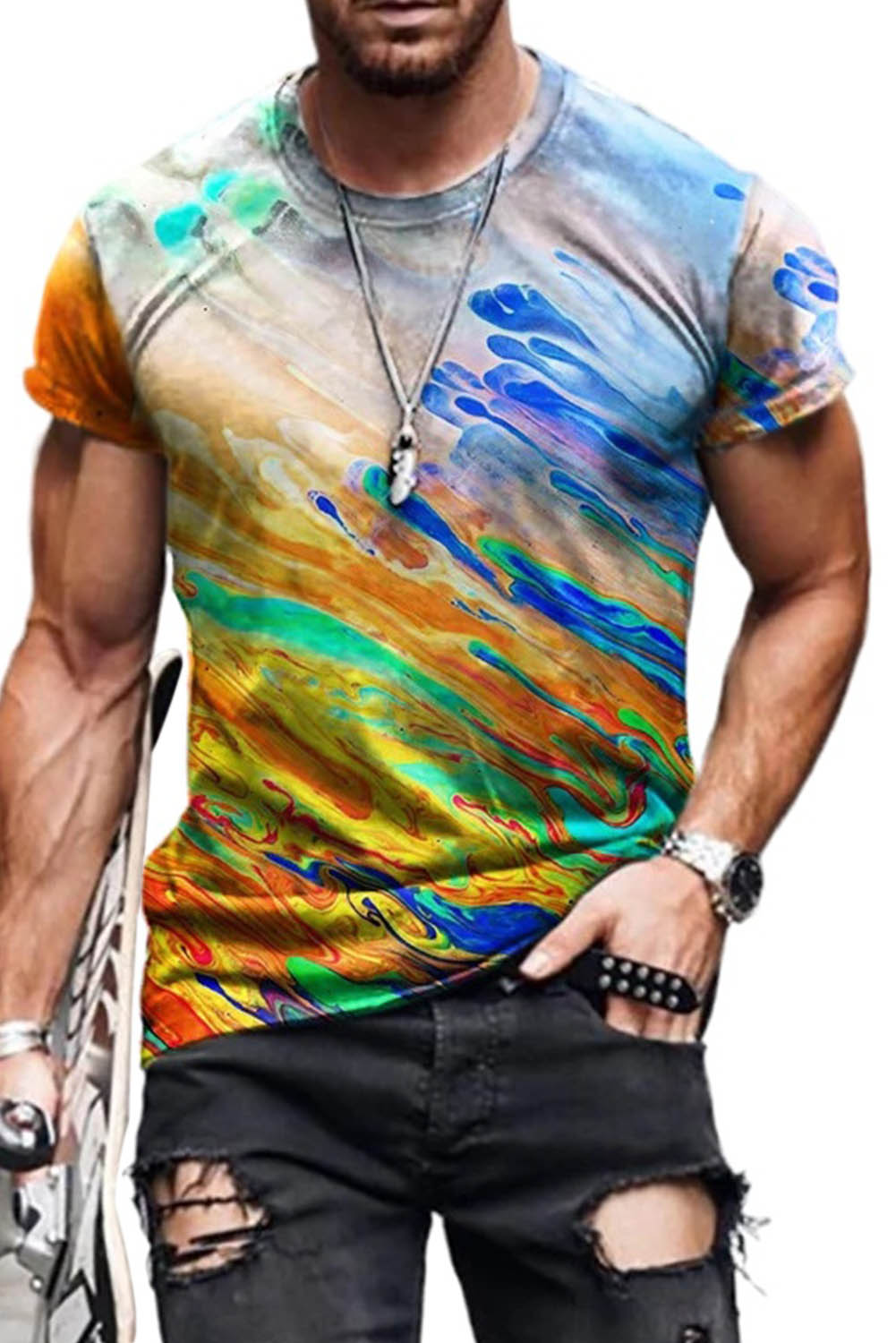 Blue Abstract Print Men's T-shirt