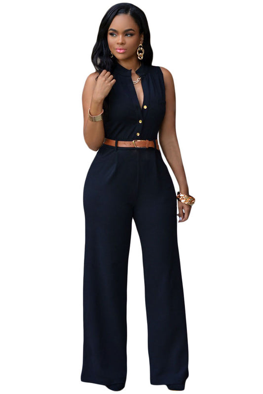 Black Belted Wide Leg Jumpsuit