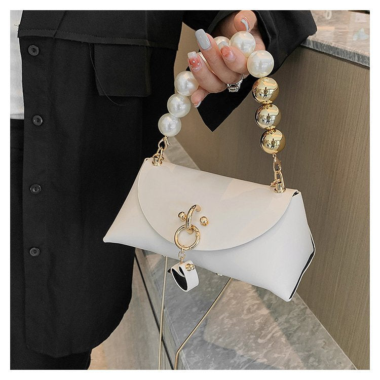 Fashion Solid Color Pearls Square Flip Cover Square Bag