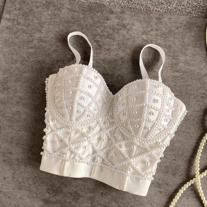 Casual Sexy Fashion Solid Color Polyester V Neck Beaded Camisole