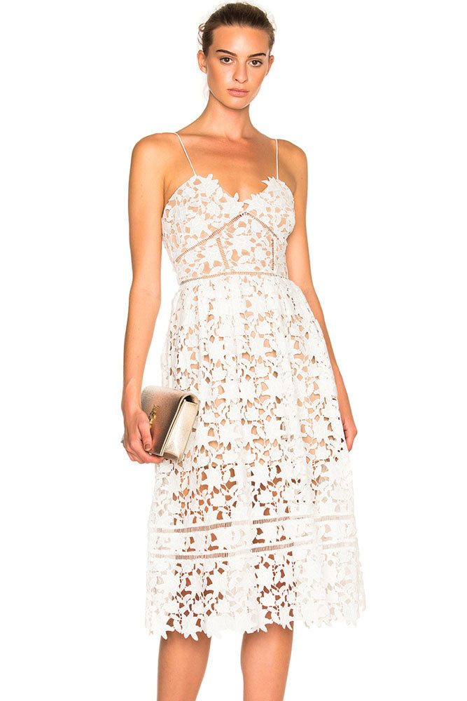 White Lace Nude Illusion Dress