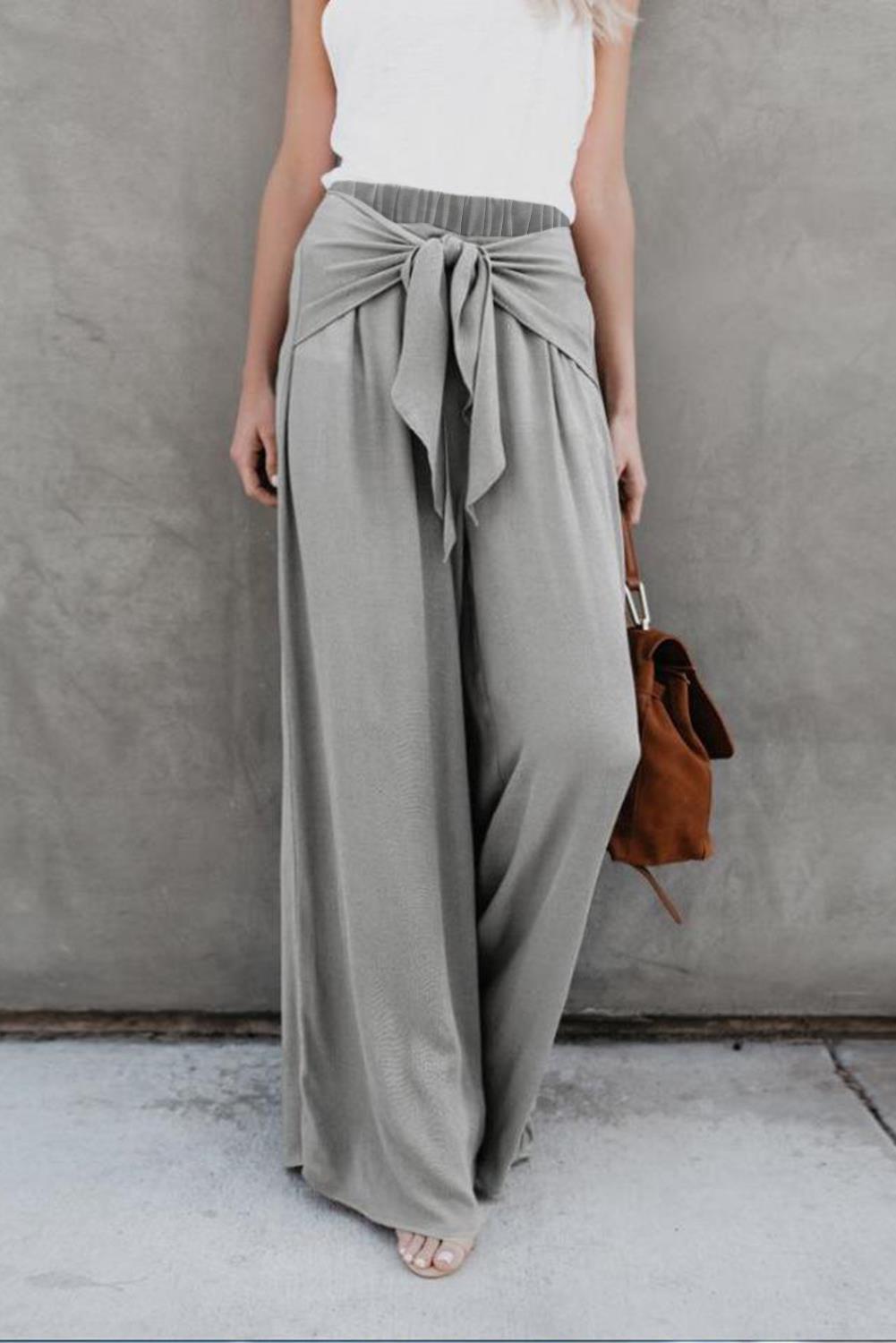 Gray Tie Knot Wide Leg Pants
