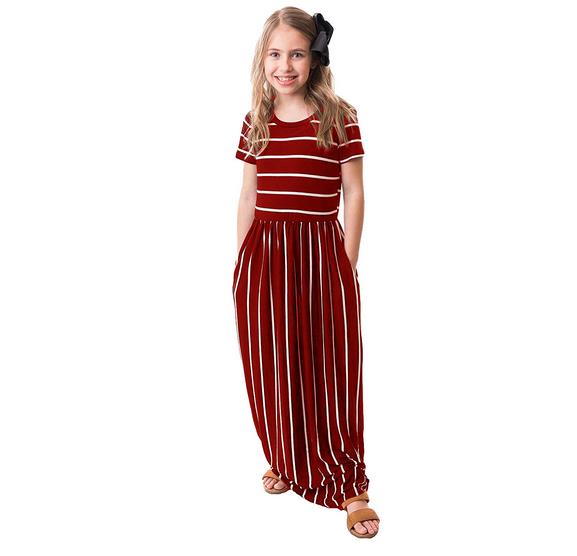 Girl's Long Dress with Knotted Bottom