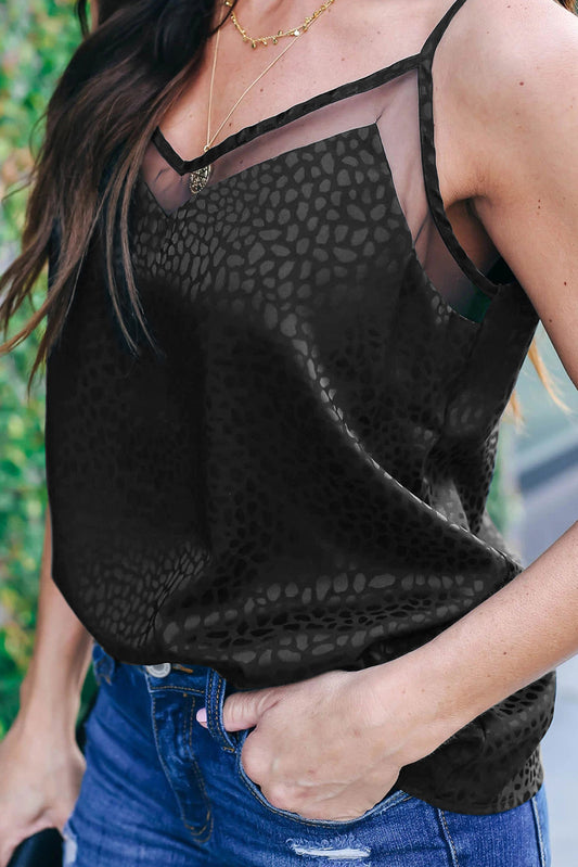 Black Embossed Mesh Cami Tank