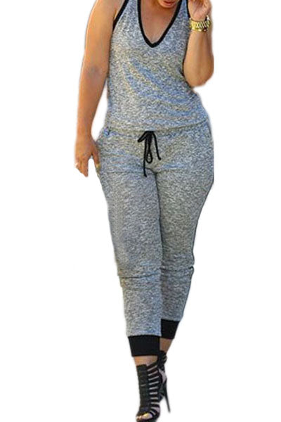 Grey Drawstring Sleeveless Jumpsuit