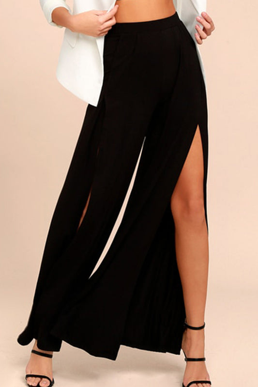 Black Slit Wide Leg Pants