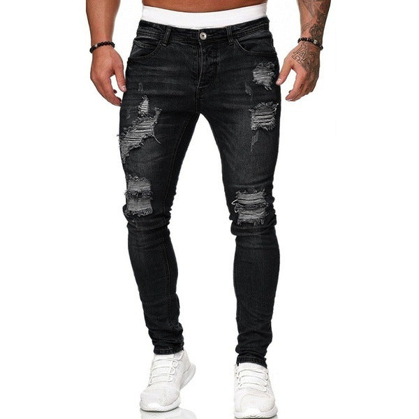 Ripped Trendy Black Slim-fit Jeans
