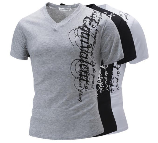 Men's Printed V-neck Casual T-Shirt - Slim Fit