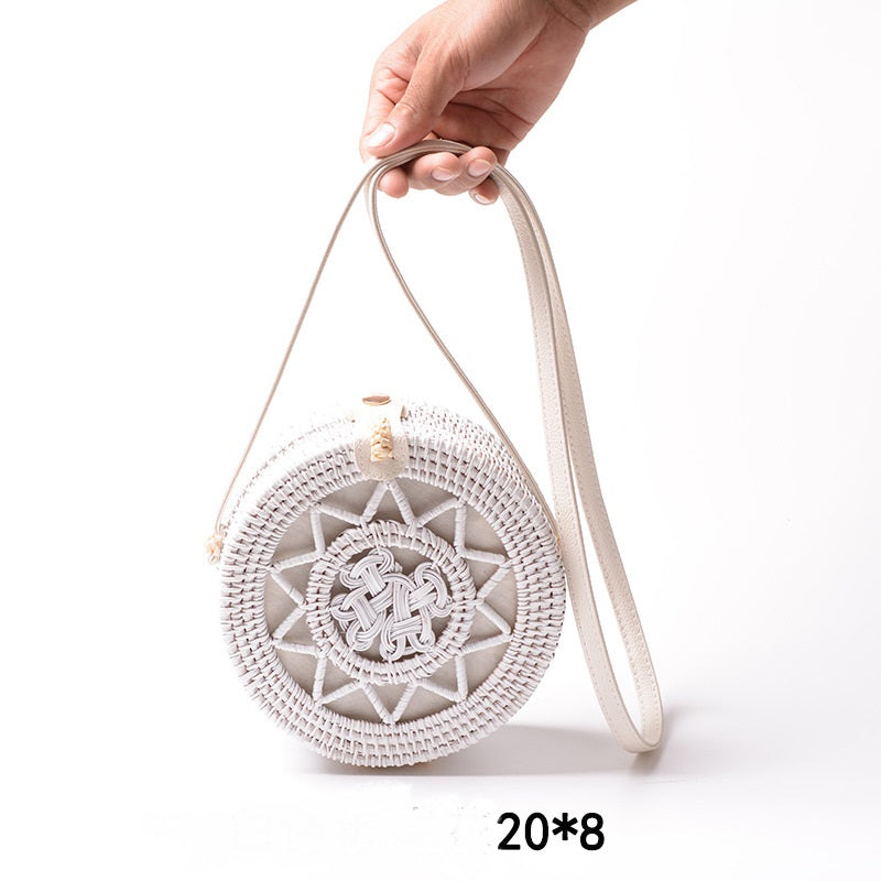 Handmade White PU Rattan Bag