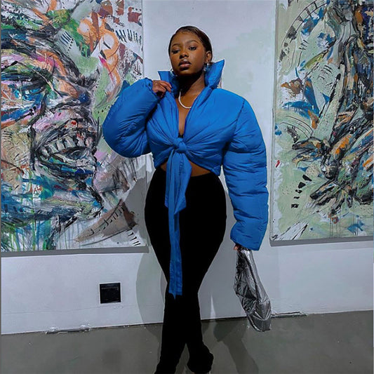 Puff Jacket With Tie Front