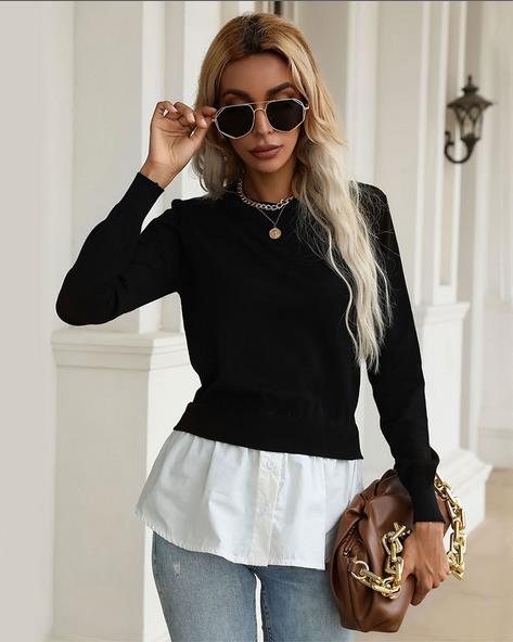 Preppy girl sweater with white shirt tail