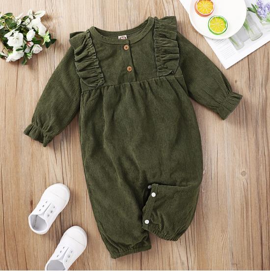 Dark Green Ruffled Jumpsuit for a Baby
