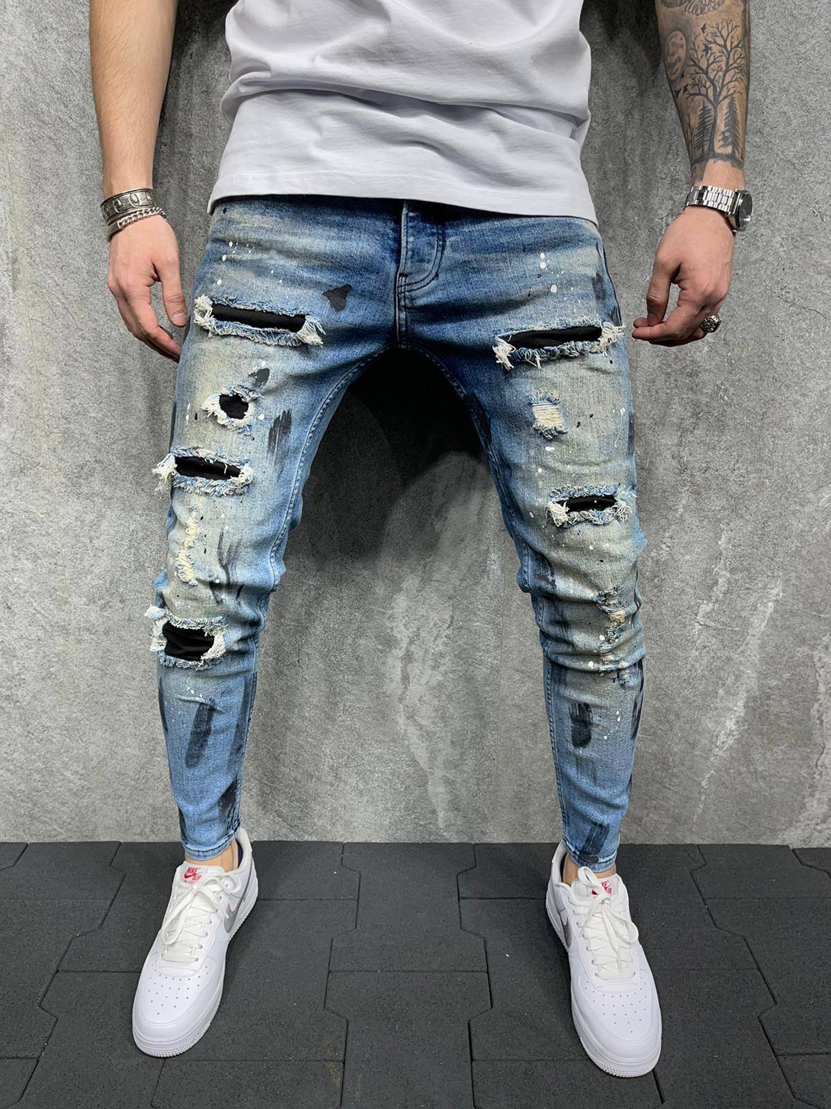 Slim-fit Paint Ripped Skinny Jeans
