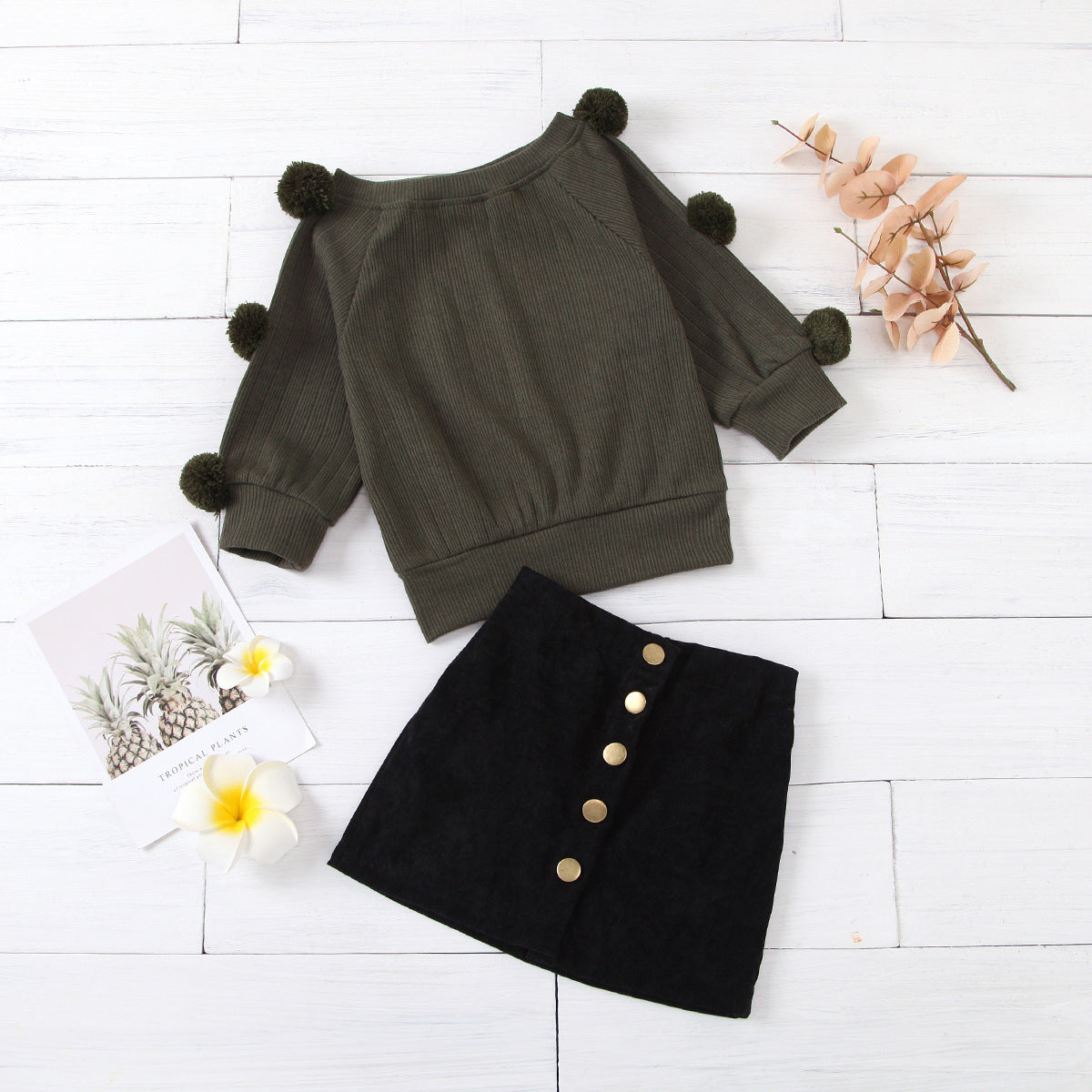 Girls' PomPom Sweater with Skirt Set