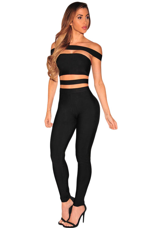 Black Off The Shoulder Bandage Jumpsuit