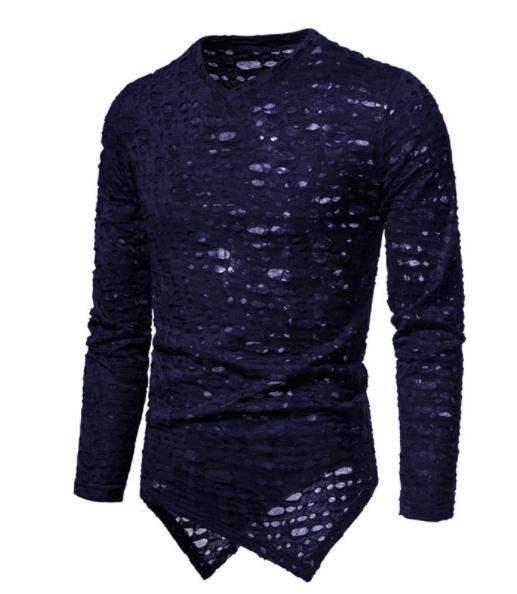 Asymmetrical Punk Rocker Tee with Holes